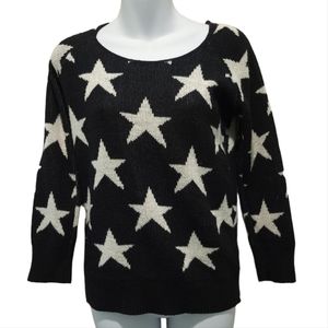 Cotton Emporium Black and White Stars Pullover Sweater, Size S